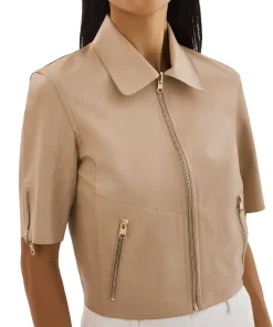 womens-short-sleeve-camel-faux-leather-jacket