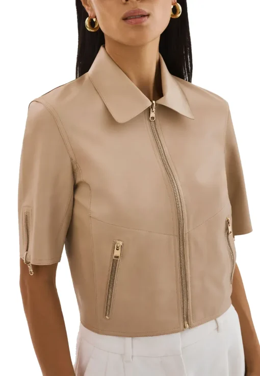 womens-short-sleeve-camel-faux-leather-jacket