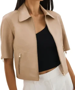 womens-short-sleeve-camel-faux-leather-jacket