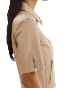 womens-short-sleeve-camel-faux-leather-jacket