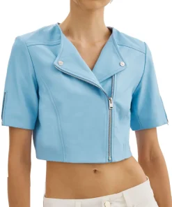 womens-short-sleeve-light-blue-faux-leather-biker-jacket