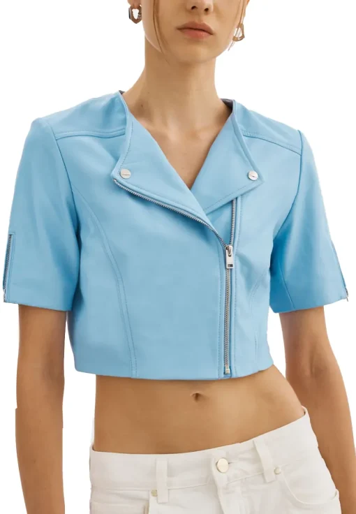 womens-short-sleeve-light-blue-faux-leather-biker-jacket