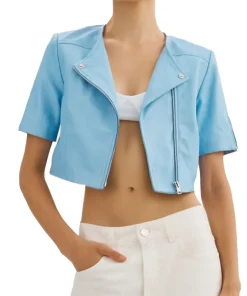 womens-short-sleeve-light-blue-faux-leather-biker-jacket