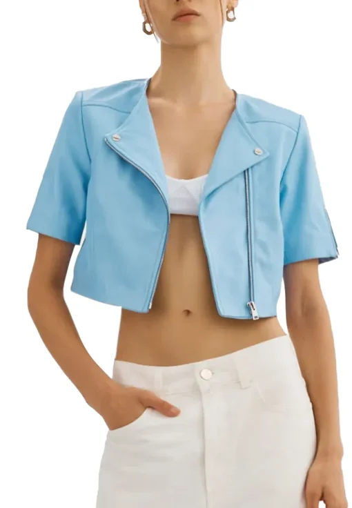 womens-short-sleeve-light-blue-faux-leather-biker-jacket