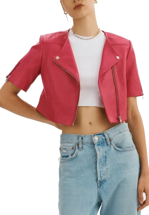 womens-short-sleeve-maroon-faux-leather-biker-jacket