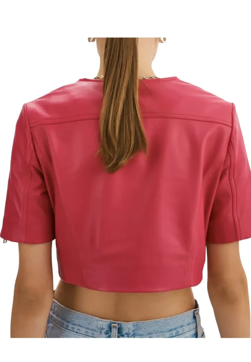 womens-short-sleeve-maroon-faux-leather-biker-jacket