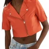 womens-short-sleeve-orange-faux-leather-biker-jacket