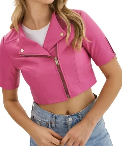 womens-short-sleeve-super-pink-faux-leather-biker-jacket