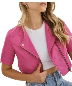 womens-short-sleeve-super-pink-faux-leather-biker-jacket