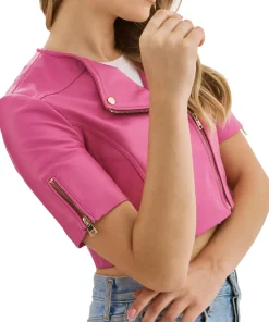 womens-short-sleeve-super-pink-faux-leather-biker-jacket
