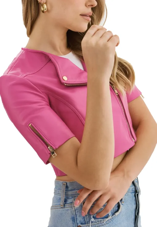 womens-short-sleeve-super-pink-faux-leather-biker-jacket