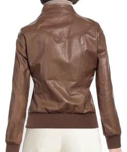 womens-snap-collar-brown-faux-leather-bomber-jacket