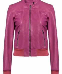 womens-snap-collar-fuchsia-faux-leather-bomber-jacket
