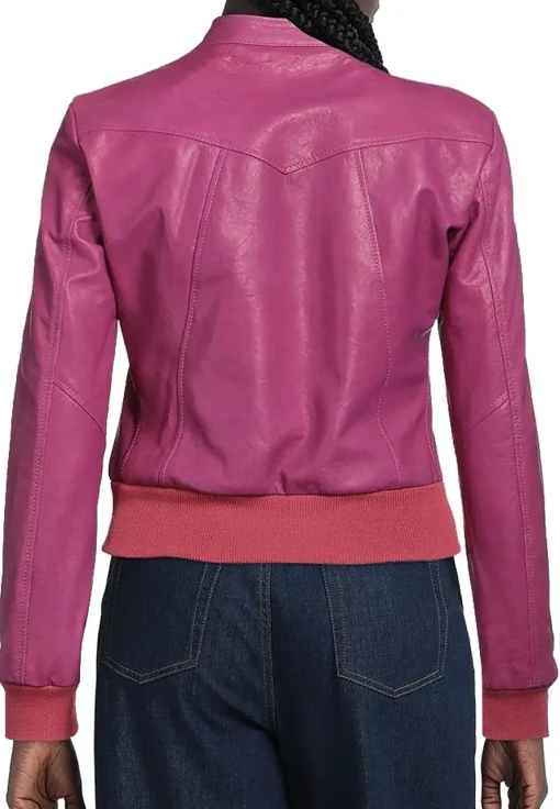 womens-snap-collar-fuchsia-faux-leather-bomber-jacket