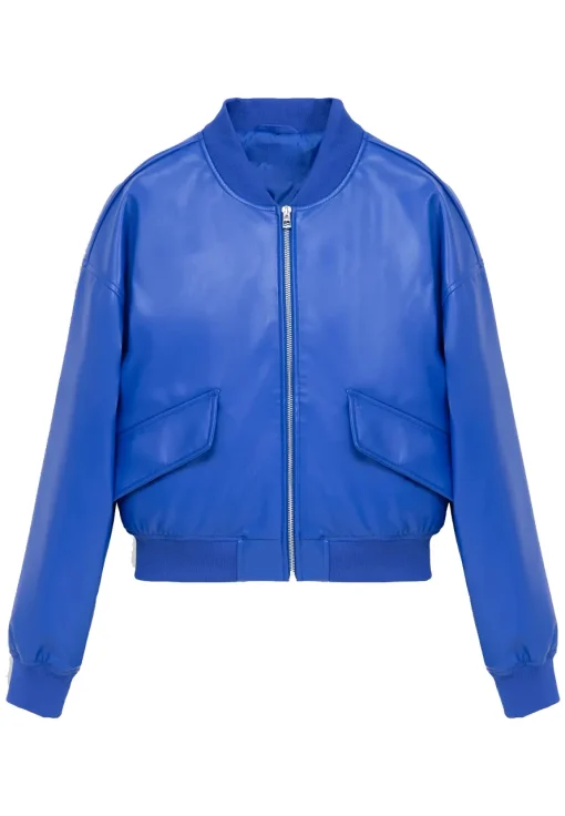 womens-blue-faux-leather-zipper-bomber-jacket
