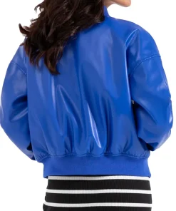 womens-blue-faux-leather-zipper-bomber-jacket