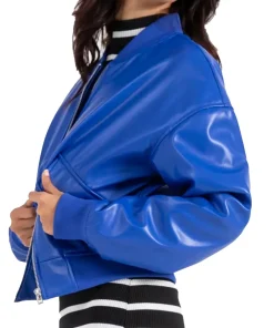 womens-blue-faux-leather-zipper-bomber-jacket
