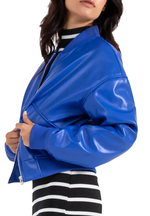 womens-blue-faux-leather-zipper-bomber-jacket
