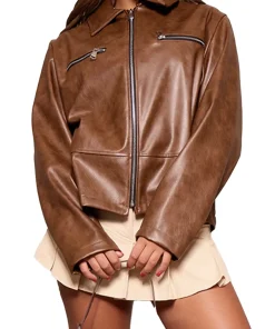 womens-brown-faux-leather-zip-detail-jacket