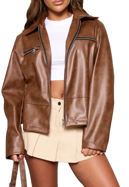 womens-brown-faux-leather-zip-detail-jacket