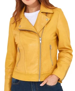 womens-faux-leather-yellow-jacket