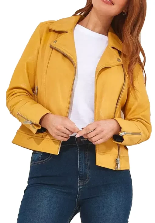 womens-faux-leather-yellow-jacket