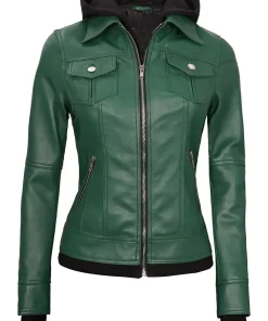 womens-green-faux-leather-bomber-jacket-with-removable-hood