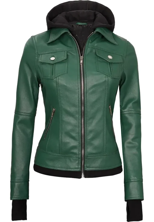 womens-green-faux-leather-bomber-jacket-with-removable-hood