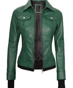 womens-green-faux-leather-bomber-jacket-with-removable-hood