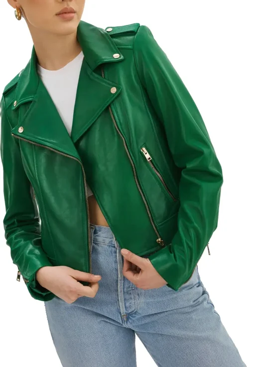 womens-iconic-green-faux-leather-biker-jacket