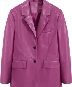 womens-magenta-faux-leather-blazer