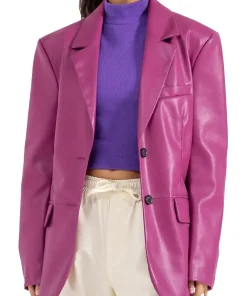 womens-magenta-faux-leather-blazer