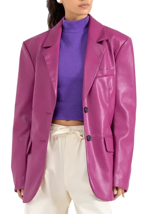 womens-magenta-faux-leather-blazer