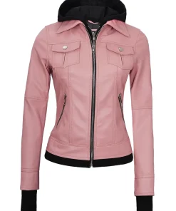 womens-pink-faux-leather-bomber-jacket-with-removable-hood