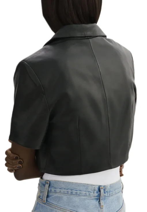 womens-short-sleeve-black-faux-leather-blazer