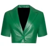 womens-short-sleeve-green-faux-leather-blazer