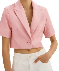 Women’s Short Sleeve Orchid Pink Faux Leather Blazer