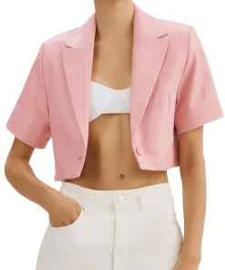 womens-short-sleeve-orchid-pink-faux-leather-blazer
