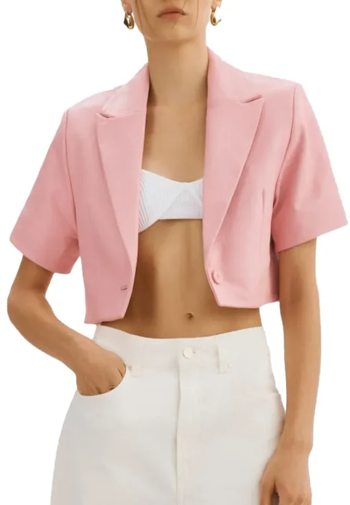 womens-short-sleeve-orchid-pink-faux-leather-blazer