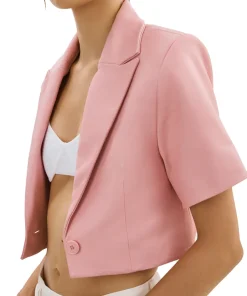 womens-short-sleeve-orchid-pink-faux-leather-blazer