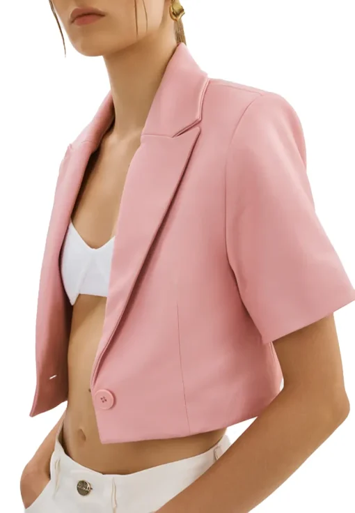 womens-short-sleeve-orchid-pink-faux-leather-blazer