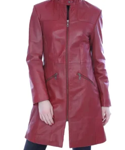 womens-zip-up-red-faux-leather-coat