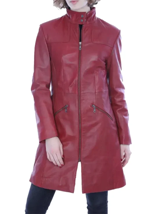 womens-zip-up-red-faux-leather-coat