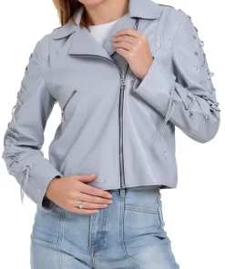 womens-lace-up-sleeve-grey-faux-leather-jacket