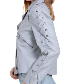 womens-lace-up-sleeve-grey-faux-leather-jacket