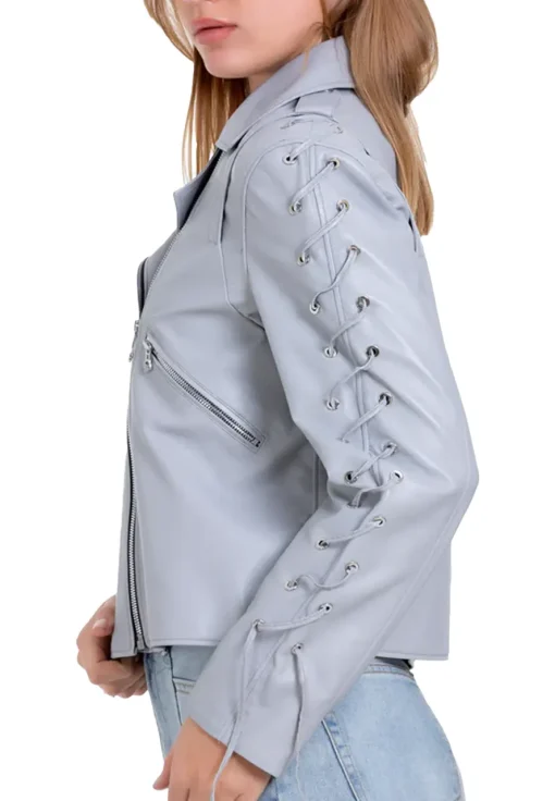 womens-lace-up-sleeve-grey-faux-leather-jacket