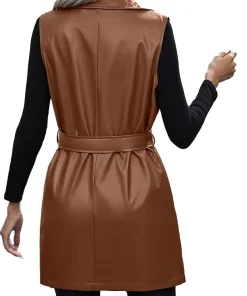 womens-brown-faux-leather-long-vest-with-belt