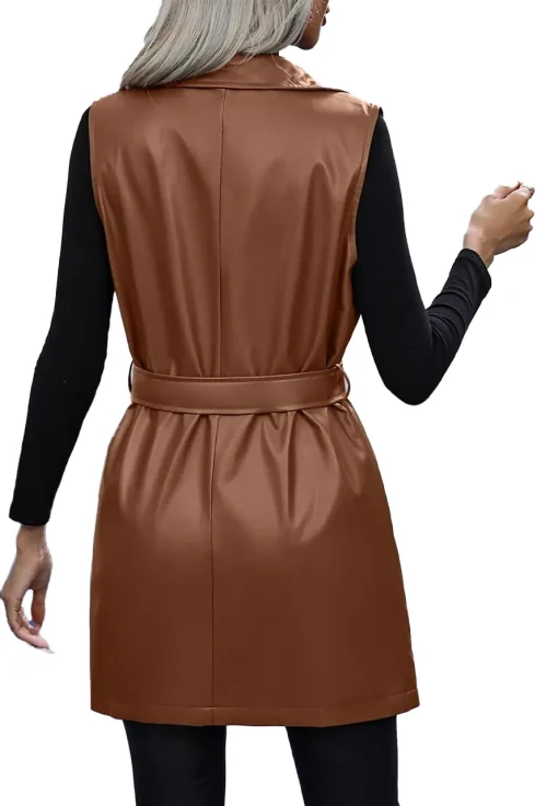 womens-brown-faux-leather-long-vest-with-belt