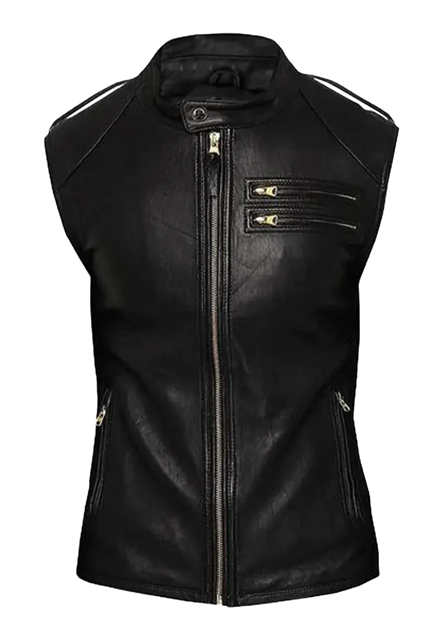 Men’s Black Faux Leather Fitted Biker Vest 1 mens-black-faux-leather-fitted-biker-vest