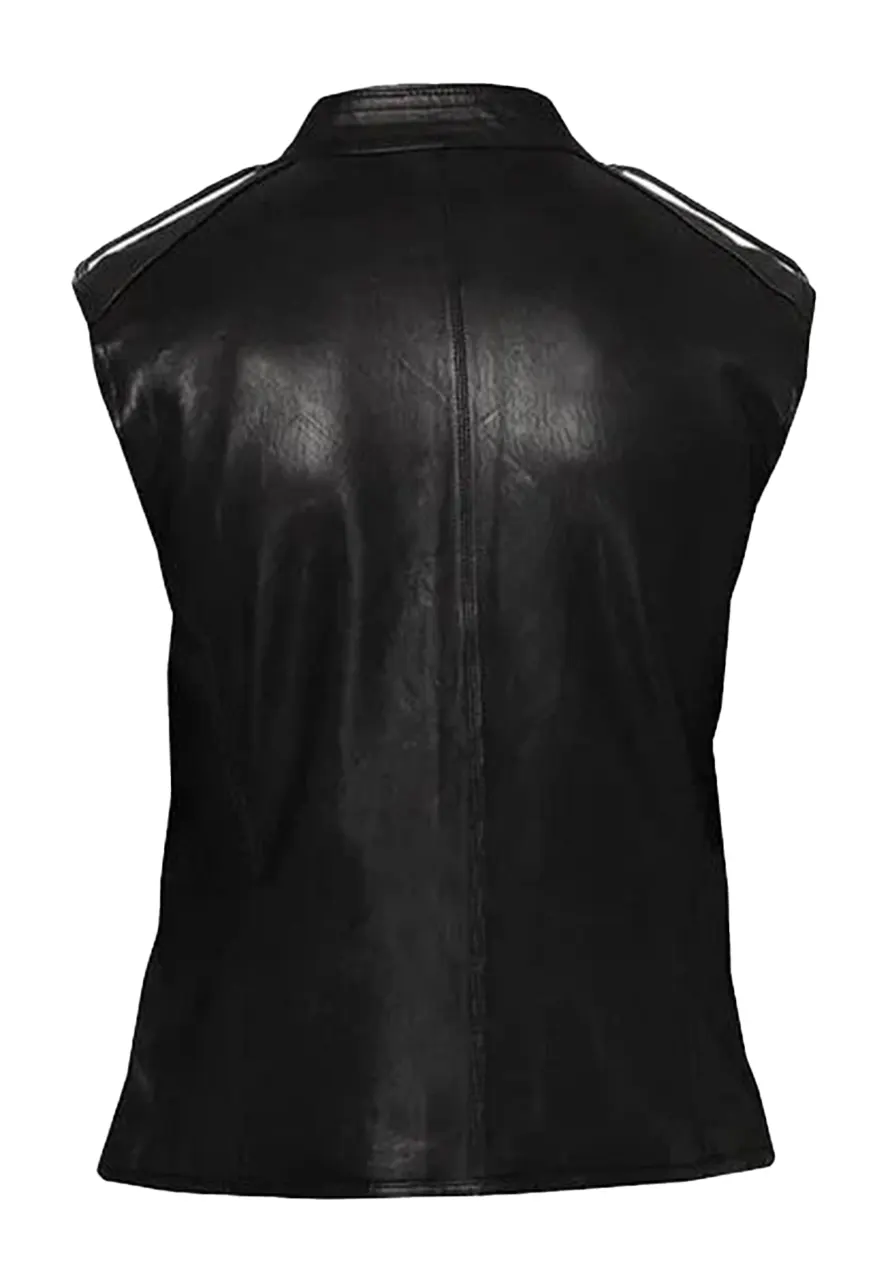 Men’s Black Faux Leather Fitted Biker Vest 2 mens-black-faux-leather-fitted-biker-vest